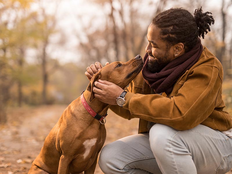 A man and his dog outdoors
